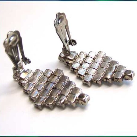 Art Deco French Grey Diamond Crystal Vintage Clip Earrings - Picture 6 of 7